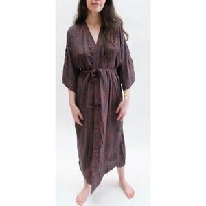 Natalie Martin Georgia Wrap Dress Robe Womens M Moroccan Tile Indigo Print